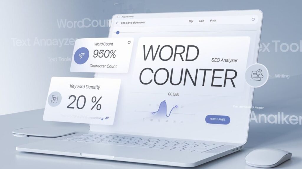Advanced Word Counter Tool interface showing word count, character count, keyword density, and text statistics. Features include: Word Frequency Counter Duplicate Word Finder Tool Advanced SEO Keywords Density Checker Advanced Character Counter Remove Duplicate Lines Tool Text Case Converter Sentence Case Converter Remove Extra Spaces Tool Perfect for writers, students, bloggers, and SEO professionals.